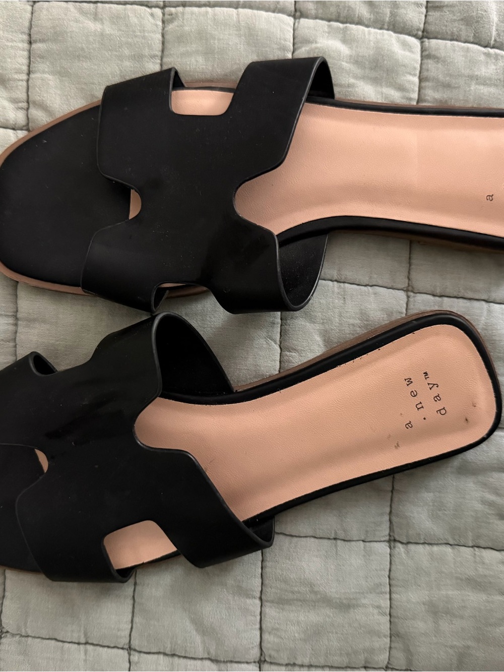 a new day Black Open-Toe Slide Sandals with Nude Insole